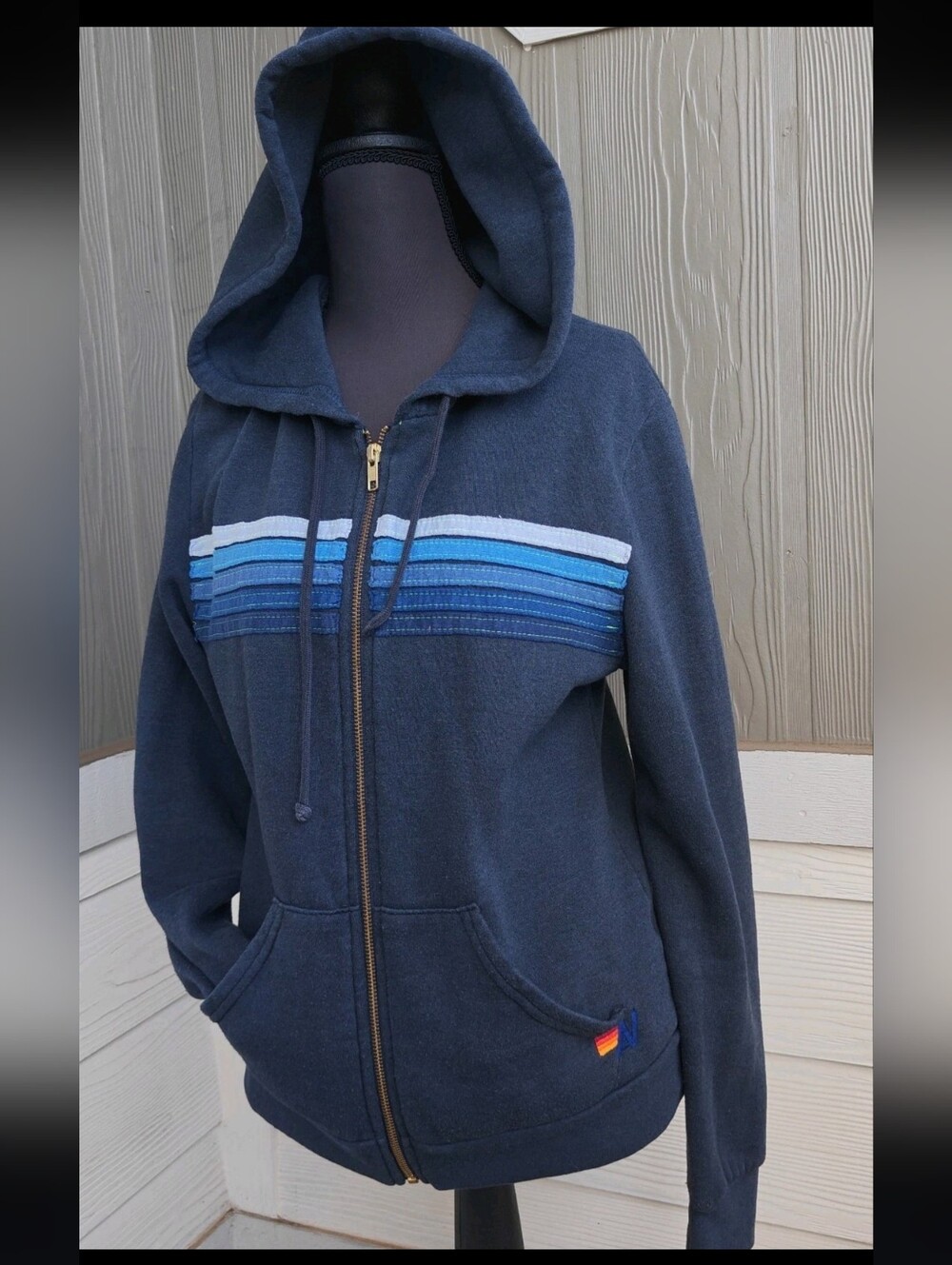 Aviator Nation 5 Stripe Zip Up Hoodie - Small